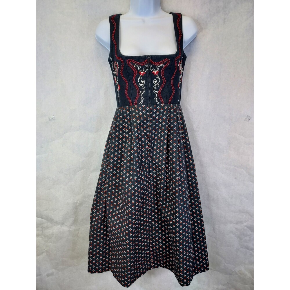 Salzburger Dirndl Dress US 8 EU38 Embroidery Black Austria Oktoberfest Linen Zip